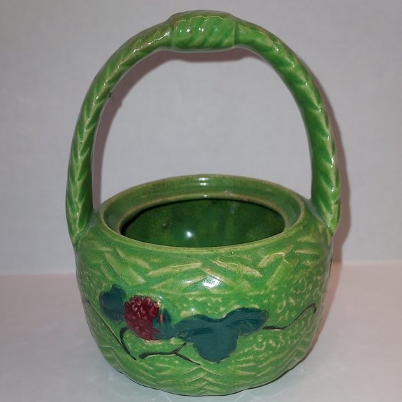 Vintage Green Raspberry pot with Handle made in Japan - Picture 1 of 5